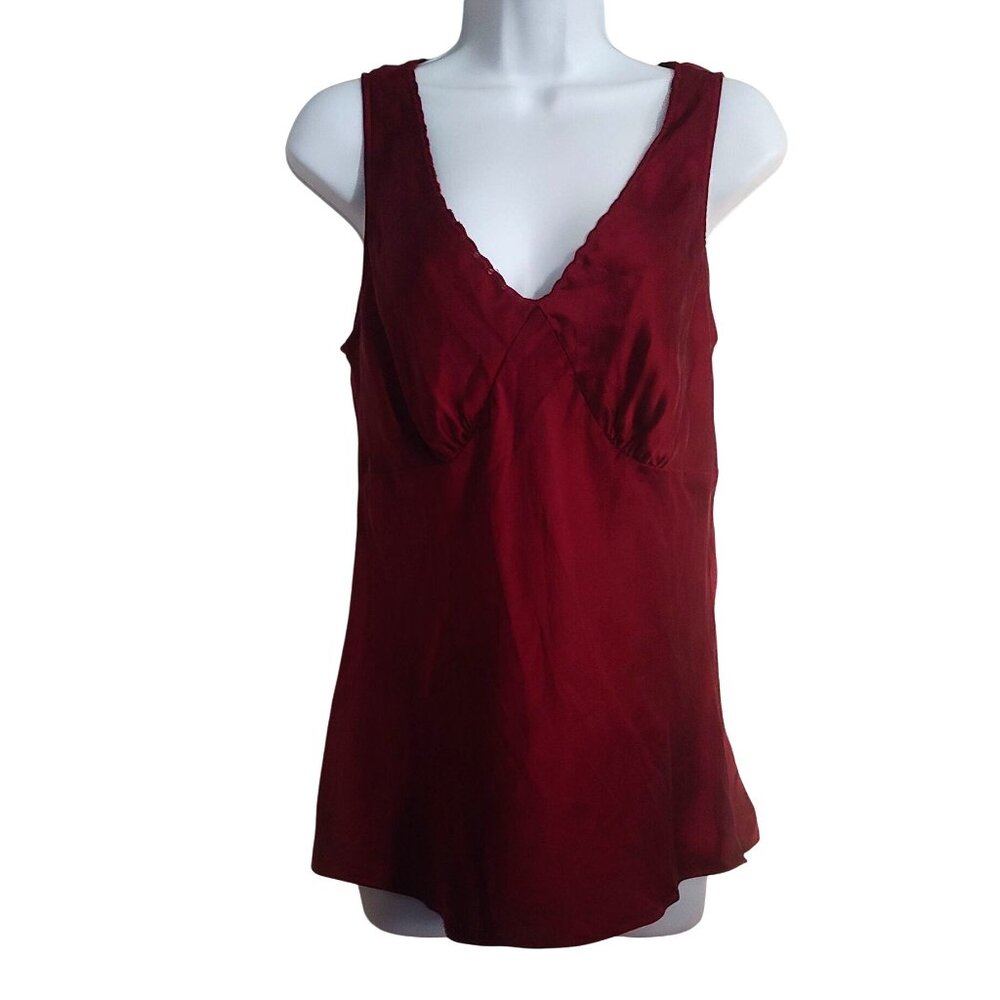 Old Navy Burgundy Y2K Babydoll 100% Silk Camisole Tank Blouse Festival Size L